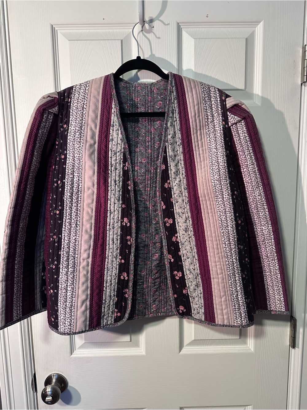Vintage Purple Striped Quilted Jacket - Women's Lightweight Coat